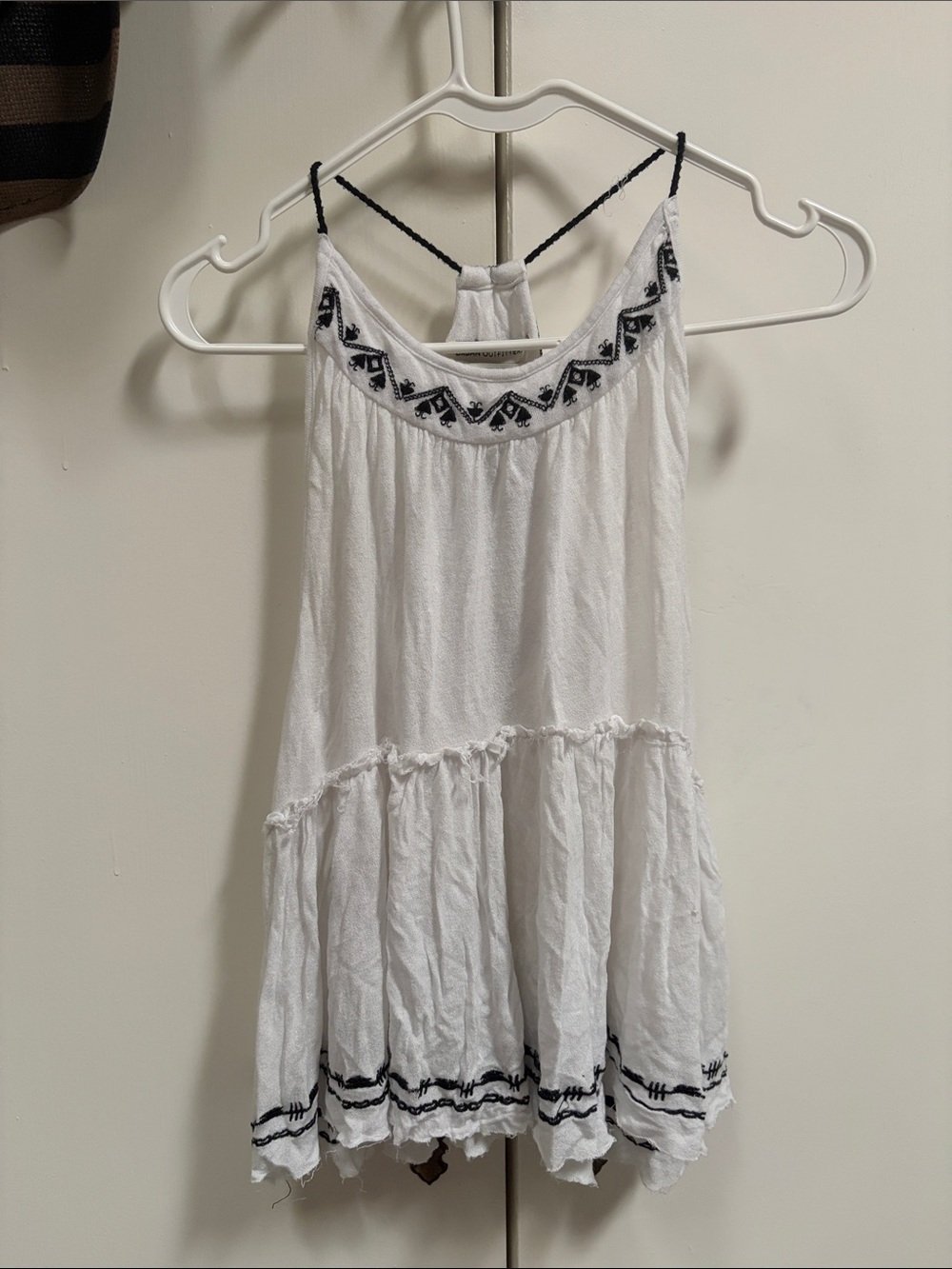 Urban Outfitters White Tank Top with Black Embroidery